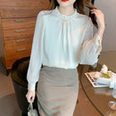 2023时尚雪纺女衬衫新款长袖女装钉珠宽松OL衬衫女性上衣Blusas 25649