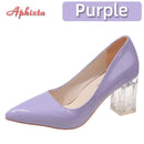Aphixta 7cm High Heels Women Lady Orange Leather Pumps Female Wedding Green Transparent Shoes Drop Shipping Plus Size  30-50