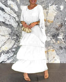 Female Elegant Floral Print Chiffon Boho Long Dress Spring Round Neck Women Pullover Dress Half Bat Sleeve Cake Skirt Dress