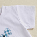 Toddler Boy Easter Outfit Adorable Bunny Print Shirt with Checkered Shorts Set for Spring Celebration