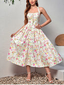 Blossom Silhouette Halter Midi Dress