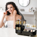 Rotating Makeup Organizer for Vanity with Brush Holder Cosmetic Storage Spinning Skincare Countertop Perfume Lotion Display Case