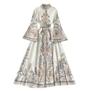 Neploe Spring Women Dress Flared Sleeve Single Breasted Long Lady Vestidos 2024 French O-neck Chic Robe with Belt