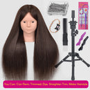 New Female Mannequin Training Doll Head With 70% Real Hair For Hairsyles Hairdressing Cosmetology Dolls Head With Stand Tripod