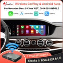 适用于梅赛德斯奔驰S级W222 W217（2014-2018）的无线CarPlay，带Android Auto、镜像链接、隔空播放和车载播放功能