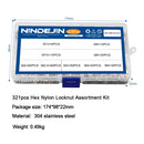 NINDEJIN 321 件尼龙锁紧螺母 304 不锈钢 M2 M2.5 M3 M4 M5 M6 M8 M10 M12 自锁六角螺母分类套件