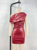 Luxury Leather Strapless Short Dress Women's Sexy Party Curvy Mini Dresses Evening Corset Red Brown Cocktail Autumn Fall 2026