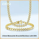 EWYA Sparkling 2/3mm Full Moissanite Tennis Bracelet for Women Party S925 Silver Plated 18K Pass Diamond Test Bezel Bracelets