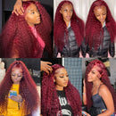 99J Burgundy Glueless Curly Human Hair Wigs For Women 13x4 Hd Lace Deep Wave Frontal Wig Wine Red Colored Curly Lace Front Wigs