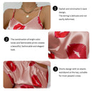 Women's Cute Heart Print Satin Pajama Set - V Neck Cami Top and Elastic Shorts for Comfortable Sleep and Lounging Homewear