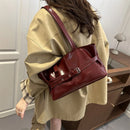 Luxury Wine Red Underarm Bag for Women Autumn/Winter Retro Commuter Shoulder Bag Casual Large Capacity Rivets Belt Totes