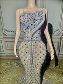 Charming Bright Crystal Dress Sexy Luxury Beaded Rhinestone Tulle Evening Dress Prom Party Dress Noble Wedding Wedding Dress
