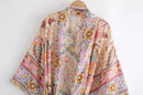 Boho Queens Women Peacock Print Bat Sleeve Beach Bohemian Kimono Robe Ladies V Neck Tassel Summer Bikini Cover-ups