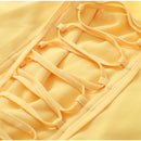 The Aurelian | Butter Yellow Mesh-Spliced Asymmetric Evening Gown