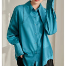 Long Sleeve White Satin Blouse Women Autumn New Fashion Loose Vintage Button Shirt Women Clothing Chic Office Lady Tops D86