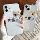 适用iPhone 15 14 13 12 11 Pro Max Mini XR X 14Plus的趣味卡通工作猫狗透明手机壳 超薄软硅胶套