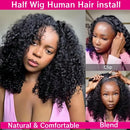 Jerry Curly Half Wig Human Hair Brazilian Deep Wave Curly Half Wig Human Hair 3 IN 1 Seamless Clip Ins Flip Over Drawstring Half Wig 200% Density Full Machine Made for Women Ready to Wear On Clearance Sale Pre Plucked Wig Par