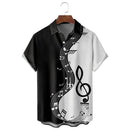 2024 New Men's Shirt Summer Bowling Shirt Note Pattern Printed Daily Short Sleeve Button Comfortable Casual Men's Clothing