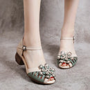 WOIZGIC Women Mother Ladies Female Genuine Leather Sandals Shoes Platform Summer Cool Beach Retro Flowers High Heel Buckle Strap