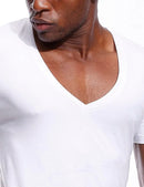 Deep V Neck T Shirt for Men Low Cut Vneck Wide Vee Tee Male Tshirt Invisible Undershirt Model Scoop Hem Slim Fit Short Sleeve