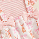Adorable Toddler Easter Dress with Bunny Print Ruffled Sleeves Matching Headband and Bow Detail - 2 Piece Spring Ensemble