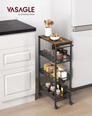 VASAGLE 4-Tier Trolley, Space-Saving Kitchen Cart with Wheels, Steel Frame, Handle, Trolley for Small Spaces, 22 x 45.5 x 77 cm