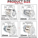 12/16/19/22/25/30/40mm Waterproof Metal Push Button Switch NO LED Light Momentary Latching Car Engine Power Switch  1NO1NC