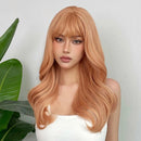 EASIHAIR Light Orange Synthetic Wigs Long Wavy Ombre Natural Hair Wigs with Bangs for Women Cosplay Lolita Wig Heat Resistant