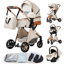Luxury Baby Stroller 3 in1 Portable Travel Baby Carriage Aluminum Frame Folding Prams High Landscape Car for Newborn Baby BLACK