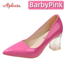 Aphixta 7cm High Heels Women Lady Orange Leather Pumps Female Wedding Green Transparent Shoes Drop Shipping Plus Size  30-50