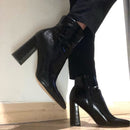 Onlymaker 女士踝靴 尖头 10厘米高跟鞋 厚软秋冬款粗跟拉链短靴 大码