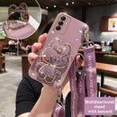 三星Galaxy A14 A21S A20S A22 A23 A24 A25 A31 A42 A32 A33 A34斜挎挂绳电镀手机兔子支架保护套