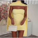 Sexy Pearl Patchwork Dress With Scarf Women Solid Sleeveless Tube Top Short Party Dresses Female 2026 Fashion Summer Robe Lady