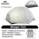 Naturehike Mongar 2 Person Tent 20D Nylon 210T Waterproof Ultralight Camping Hiking Tent with Mat Backpacking Travel Tent