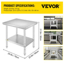 SucceBuy Kitchen Work Bench Commercial Catering Table Worktable with Undershelf Stainless Steel 330LBS 286LBS Restaurant Garage