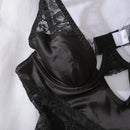 Ellolace Sexy Deep-V Neck Satin Dress Sexy Lingerie Lace Patchwork Split Sissy Night Dress Women Slip Dress Silk Nightwear