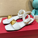 The Rivet Artisan Sandal: Genuine Leather Flat with Statement Buckle