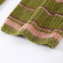 Casual Stripe Scarf Loose Top Women Fashion Full Sleeve O-neck Single Breasted Knitted Coats Female 2026 Autumn Lady Outwears