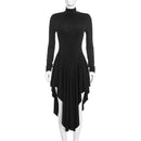 Nsauye Casual Women Pullover Turtleneck Black Elegant Long Sleeve Midi Dress Ruffles Sexy Party Evening Night Club Dress 2026