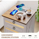 Farmhouse Night Stand with Gun Drawer, Bedside Table with Charger Station, LED Nightstand with Human Sensor Light，Customized