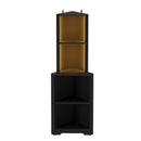 FCH 4-layer L-shaped corner display rack particle board 40*40*165cm black with LED light and power strip