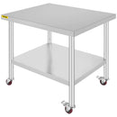 SucceBuy Stainless Steel Kitchen Prep Table With 4 Caster Wheels Backsplash Loads Up to 100KG-300KG for Home Storage Rack Dining