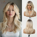 EASIHAIR Light Orange Synthetic Wigs Long Wavy Ombre Natural Hair Wigs with Bangs for Women Cosplay Lolita Wig Heat Resistant