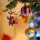 2D Acrylic Cartoon Fawn Christmas Tree Pendant Christmas Cartoon Cute Christmas Hat Fawn Print Easter Decorations