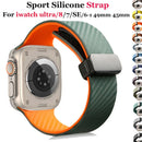 碳纤维硅胶表带 适用于 Apple Watch Band 45mm 44mm 49mm 41mm 42mm 40mm 38 磁性手链 Iwatch 8 7 6 SE 5 4 3 Ultra