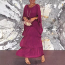 Female Elegant Floral Print Chiffon Boho Long Dress Spring Round Neck Women Pullover Dress Half Bat Sleeve Cake Skirt Dress