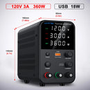 Wanptek DC Power Supply 30V 10A 60V 5A 120V 3A Adjustable Laboratory Power Supply with USB fast Charging Bench Power Supplies