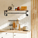Industrial Wall-Mounted Pipe Clothing Rack with Wooden Shelf