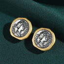 Vintage Style Gold Plated Ancient Coins Stud Earrings For Woman Round Button Shape Luxury Quality Jewelry Designer Gift 2026