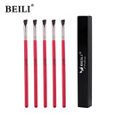 BEILI Red 5PCS Makeup Brushes Synthetic hair Eyebrow Eyeliner Natural goat hair Eyeshadow blending кисти для макияжа